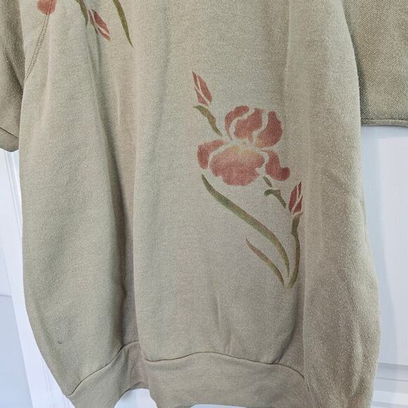 Vintage Boho Sweater Womens Large Tan 80s Glam Rock Retro Floral Cottage Casual - Picture 6 of 9
